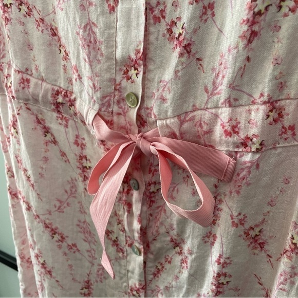 [XS] Allegra Masetti Pink White Cherry Blossom Print Sleeveless 100% Linen Dress - Picture 8 of 12